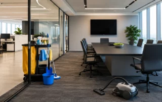 Nettoyage de salle de réunion et bureaux professionnels avec équipement d’entretien